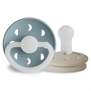 FRIGG Moon Phase - Round Silicone 2-Pack Pacifiers - Stone Blue Night/Cream Night - Size 2